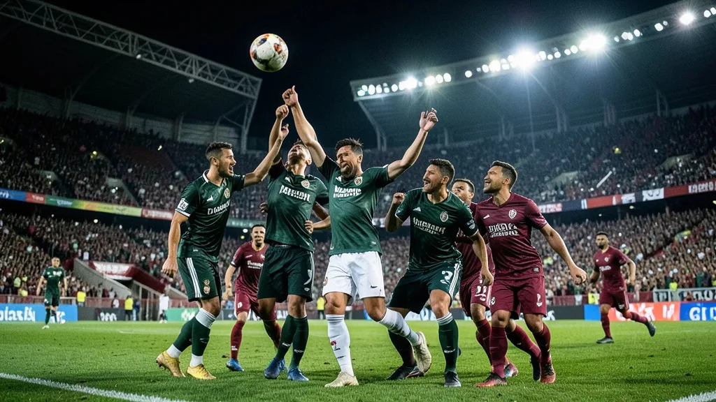 Imagem gerada por IA: Jogadores comemoram um gol decisivo em uma partida de futebol no Maracanã.