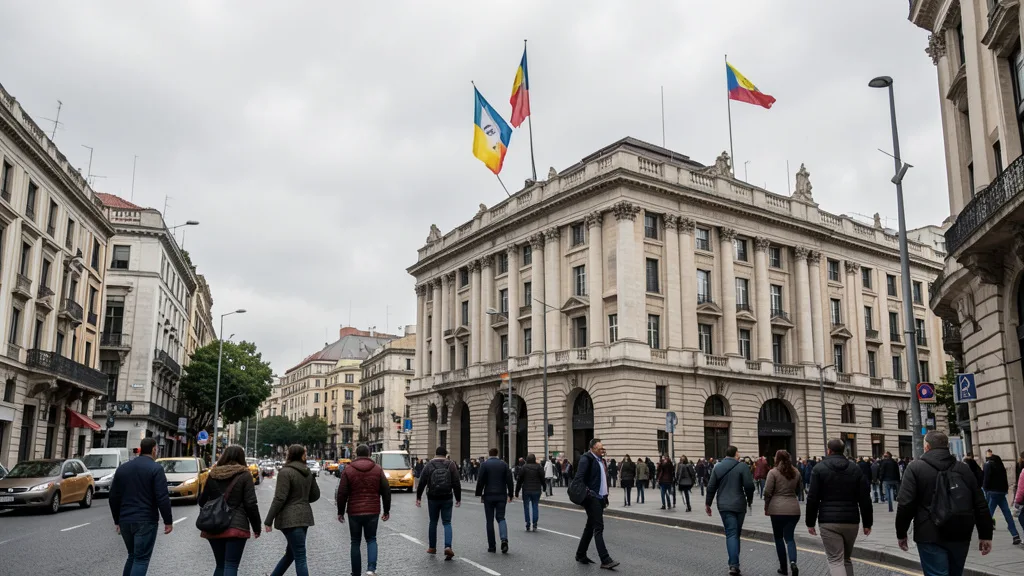 Imagem gerada por IA: Edifícios do centro financeiro de Buenos Aires com a bandeira argentina ao fundo.