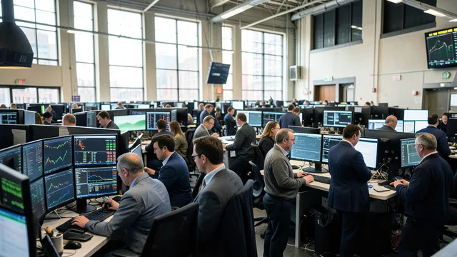 Imagem gerada por IA: Operadores acompanham os mercados em uma sala de negociação antes da abertura de Wall Street.