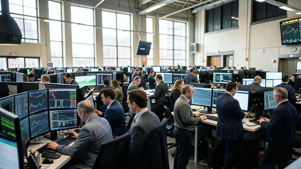 Imagem gerada por IA: Operadores acompanham os mercados em uma sala de negociação antes da abertura de Wall Street.