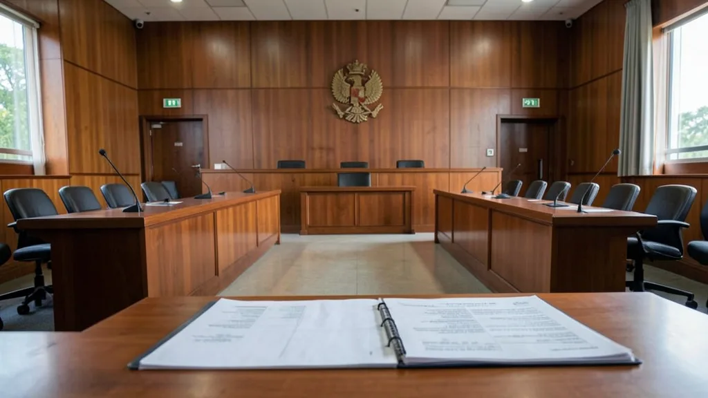 Imagem gerada por IA: Documentos sobre uma mesa em uma sala do Supremo Tribunal Federal, em Brasília.