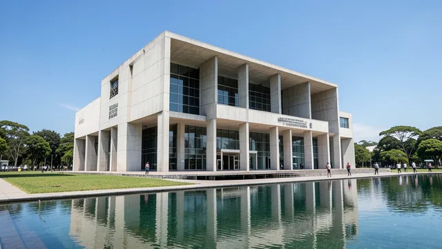 Imagem gerada por IA: Edifício do Supremo Tribunal Federal em Brasília, visto do lado de fora.