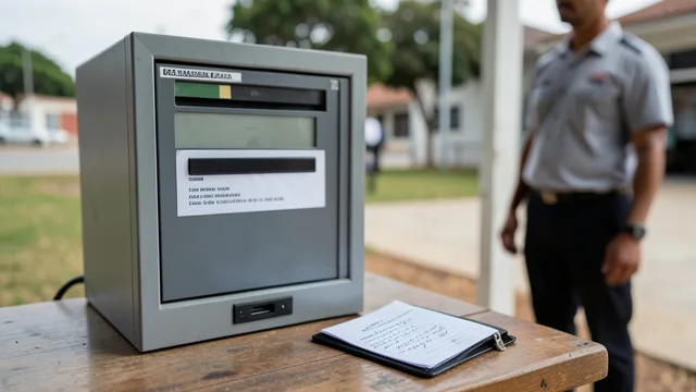 Imagem gerada por IA: Cabine de votação com urna eletrônica e uma carteira com anotação eleitoral sobre uma mesa próxima.
