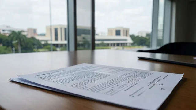 Imagem gerada por IA: Documentos orçamentários em uma mesa de escritório público, com o Congresso Nacional ao fundo.
