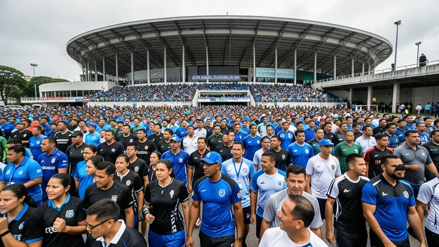 Imagem gerada por IA: Torcedores chegam ao estádio em Curitiba para acompanhar uma partida de futebol.
