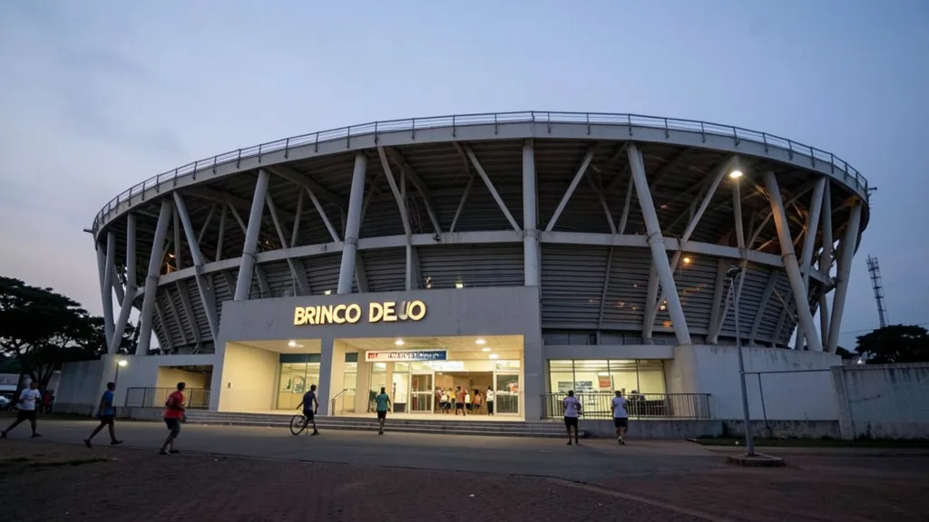 Vista externa do estádio Brinco de Ouro, em Campinas, ao entardecer.
