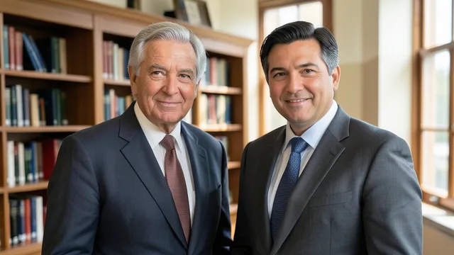 Imagem gerada por IA: Retrato editorial de dois economistas em um ambiente universitário.
