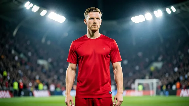 Imagem gerada por IA: Harry Kane em campo, com arquibancadas e refletores desfocados ao fundo.