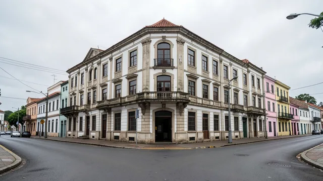 Imagem gerada por IA: Fachada de um hotel de vários andares em uma rua do centro de Pelotas.