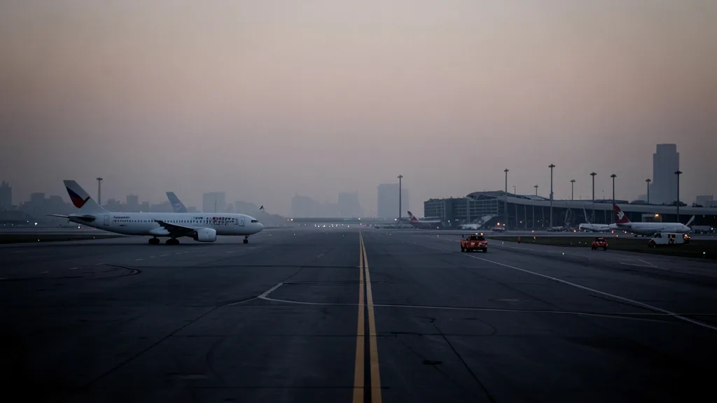 Imagem gerada por IA: Aviões parados em um aeroporto saudita durante a suspensão das operações após os ataques.