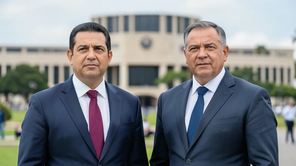 Imagem gerada por IA: Hugo Motta e Davi Alcolumbre em uma aparição pública em Brasília.