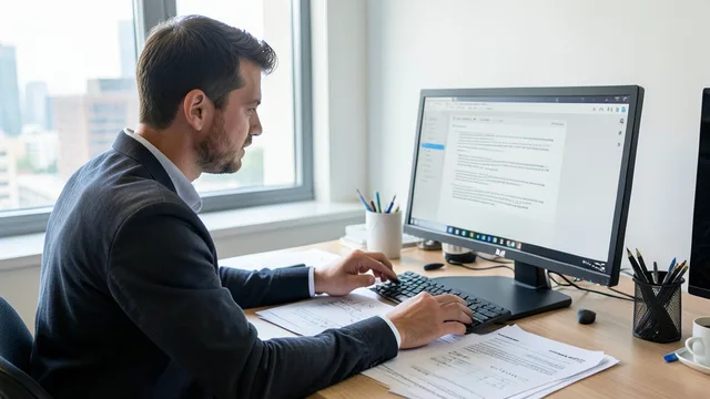 Imagem gerada por IA: Profissional confere informações geradas por inteligência artificial em um computador.