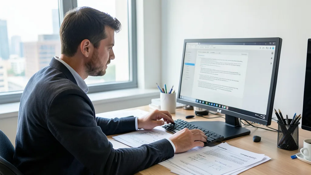 Imagem gerada por IA: Profissional confere informações geradas por inteligência artificial em um computador.