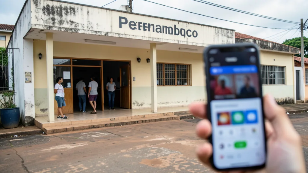 Fachada de um prédio da Justiça e, em primeiro plano, um celular associado a apostas on-line.