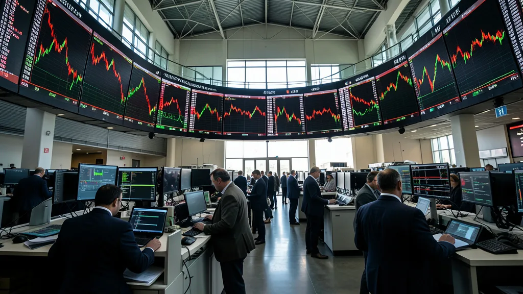 Imagem gerada por IA: Operadores acompanham oscilações do mercado financeiro em uma bolsa de valores.