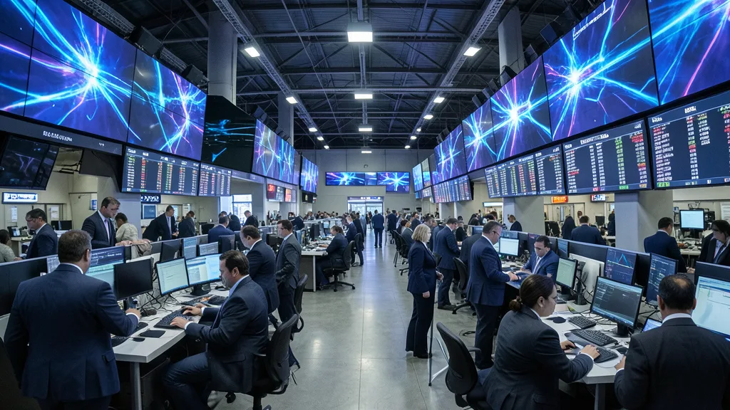 Imagem gerada por IA: Investidores acompanham as negociações em um pregão da bolsa de valores.