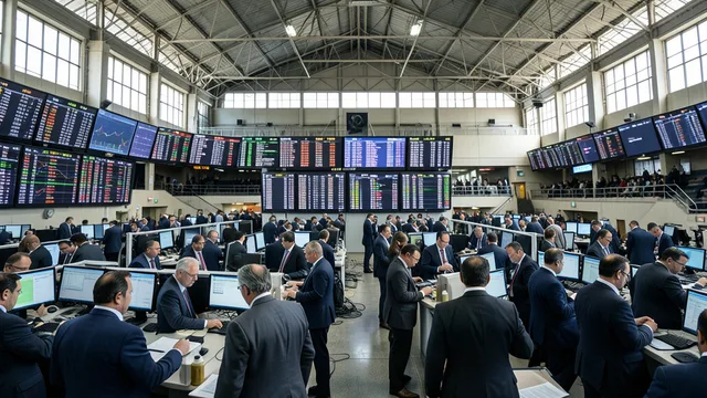 Imagem gerada por IA: Investidores acompanham a movimentação do mercado na Bolsa de Valores de São Paulo.