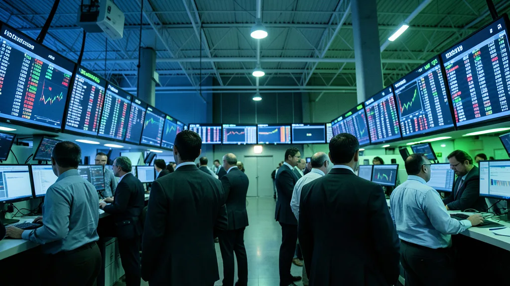 Profissionais acompanham telas em um ambiente de negociação do mercado financeiro.