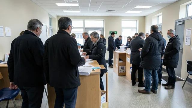 Imagem gerada por IA: Eleitores chegam a uma seção para votar em uma eleição parlamentar em Israel.