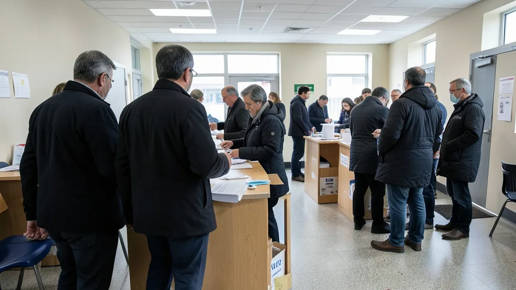 Imagem gerada por IA: Eleitores chegam a uma seção para votar em uma eleição parlamentar em Israel.