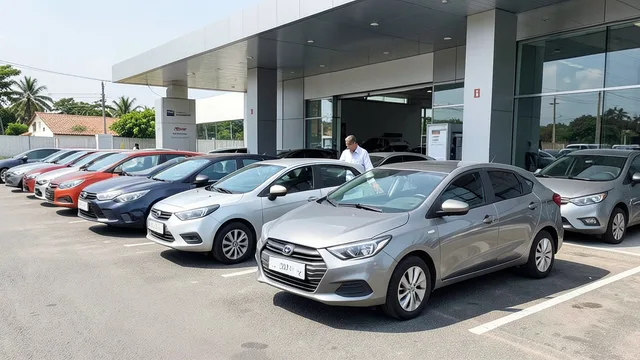 Imagem gerada por IA: Carros estacionados em uma unidade de aluguel de veículos.