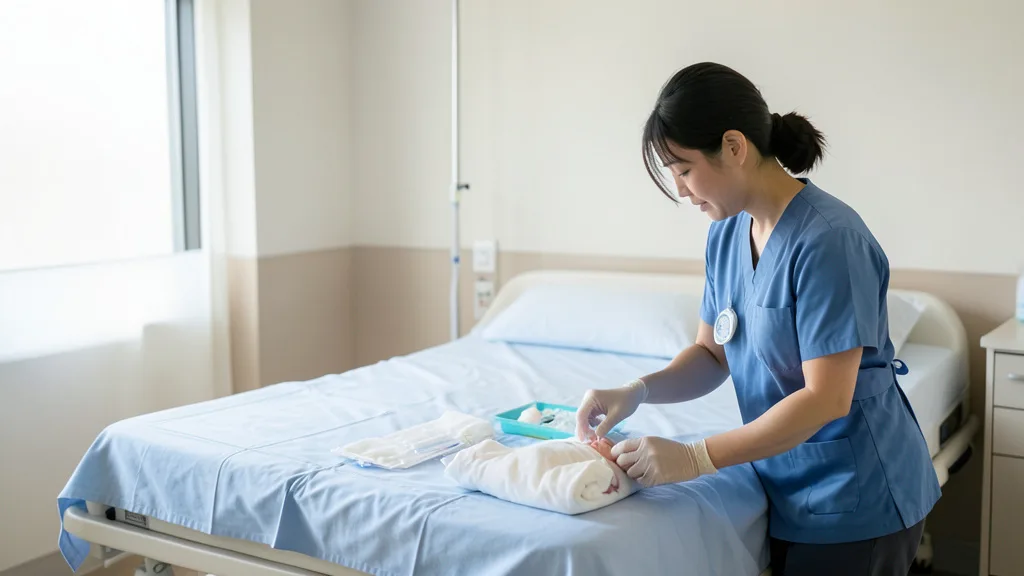 Imagem gerada por IA: Leito e materiais de atendimento em uma maternidade japonesa