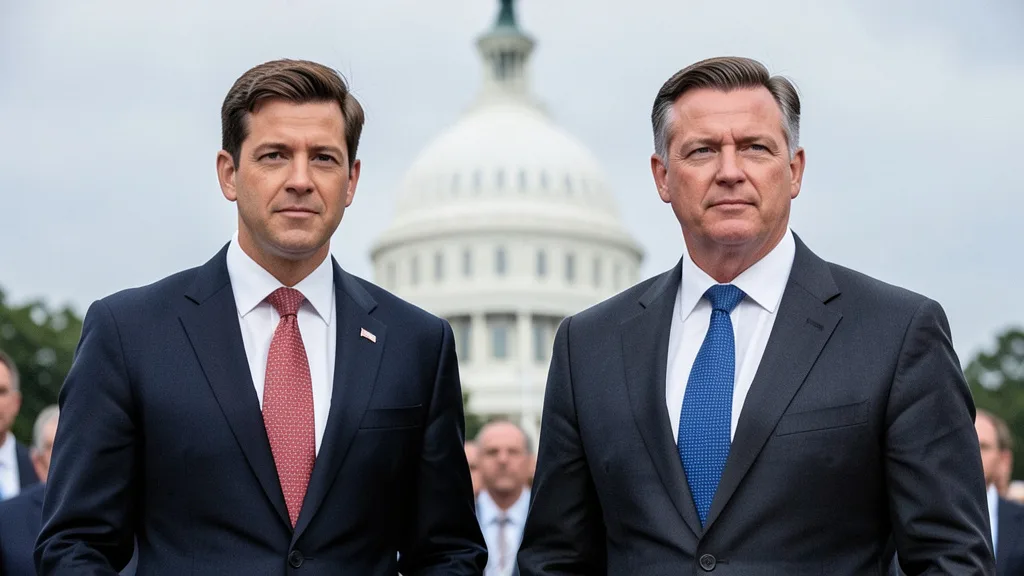 Imagem gerada por IA: JD Vance e Marco Rubio em evento público, com o Capitólio dos Estados Unidos ao fundo.