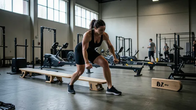 Imagem gerada por IA: Atleta se prepara para uma prova de resistência em um espaço esportivo fechado.