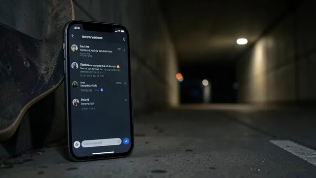 Imagem gerada por IA: Celular com uma tela genérica de rede social ao lado de um skate, diante da entrada de um túnel.