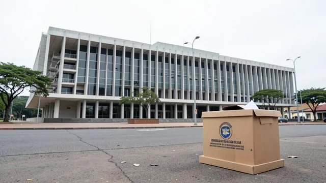 Imagem gerada por IA: Urna eleitoral em primeiro plano diante do Congresso Nacional, em Brasília.