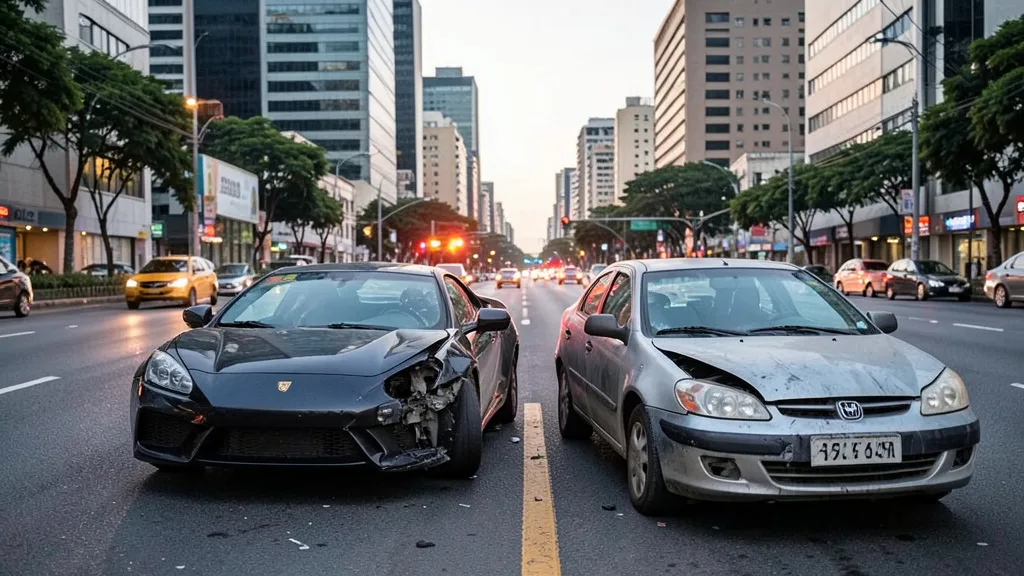 Imagem gerada por IA: Carros danificados em uma avenida de São Paulo após uma colisão.