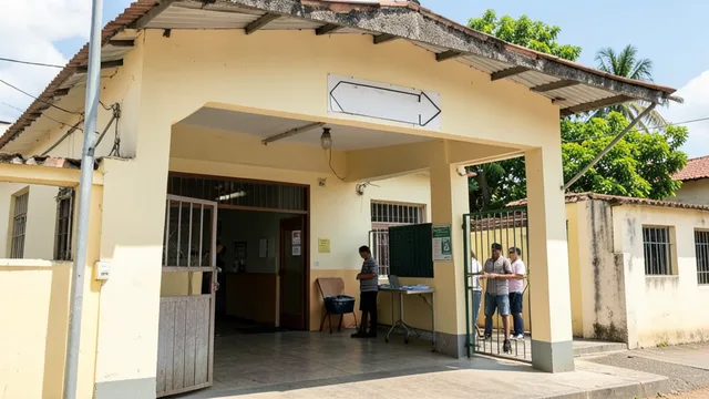 Imagem gerada por IA: Eleitores se aproximam de uma escola usada como local de votação.