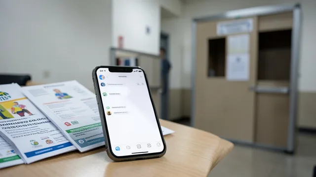 Imagem gerada por IA: Celular ao lado de materiais eleitorais e de uma cabine de votação vazia.