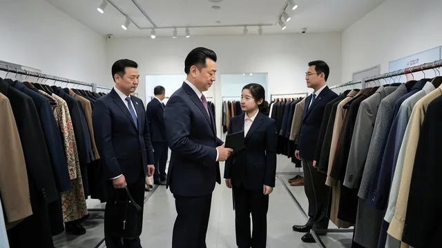 Imagem gerada por IA: Kim Jong-un visita uma exposição de roupas e calçados acompanhado da filha e de autoridades.