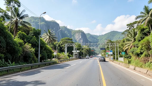 Imagem gerada por IA: Estrada próxima à fronteira entre a Argentina e o Brasil, na região de Foz do Iguaçu.