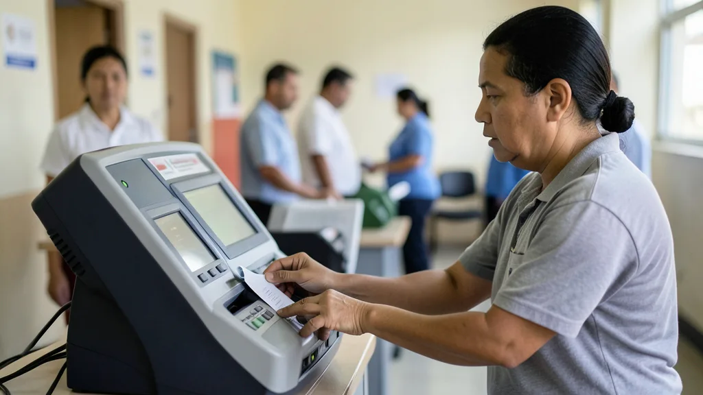 Imagem gerada por IA: Eleitor vota em uma urna eletrônica em uma seção eleitoral.