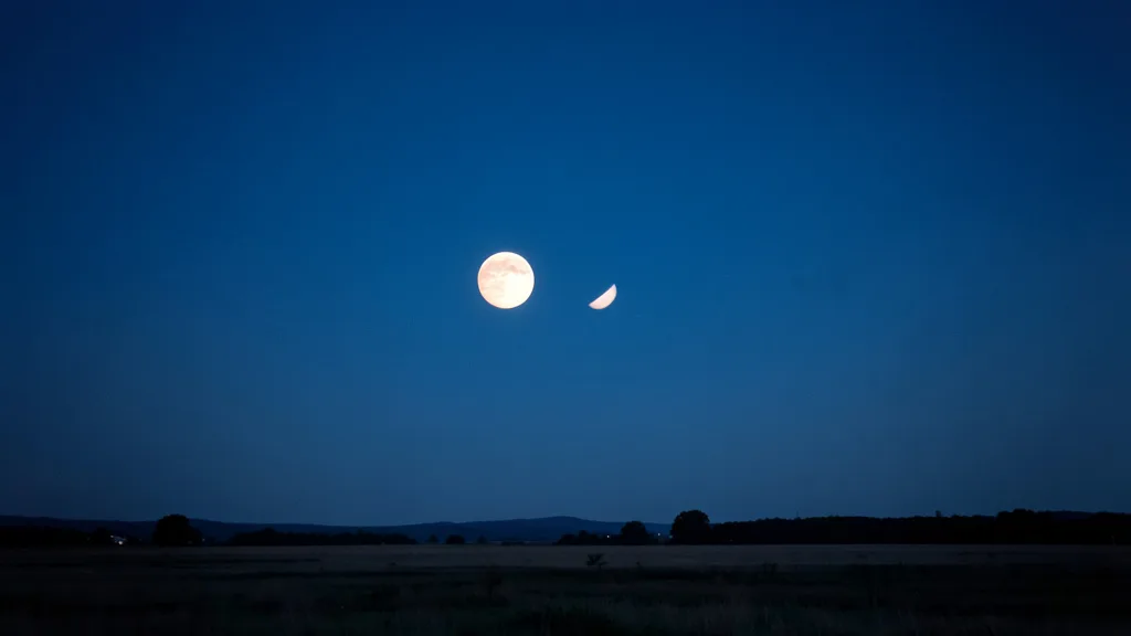 Imagem gerada por IA: Lua minguante e Júpiter aparecem próximos no céu antes do amanhecer.