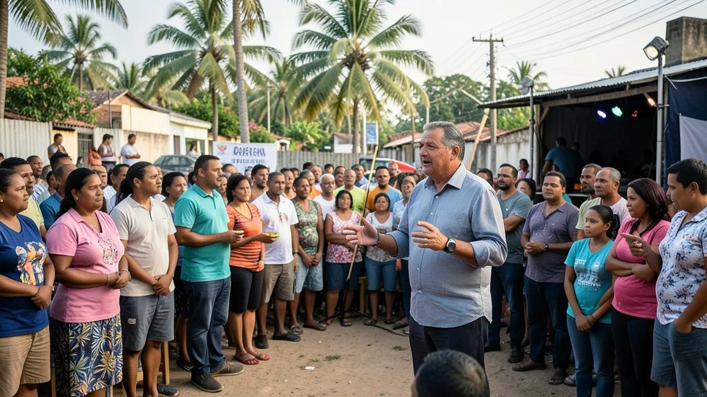 Público acompanha um evento político em espaço aberto em João Pessoa, na Paraíba.