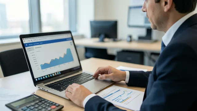 Imagem gerada por IA: Investidor analisa documentos de fundos diante de um computador e uma calculadora.