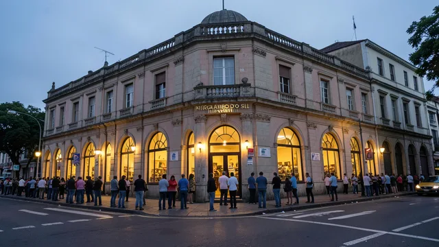 Imagem gerada por IA: Palácio Piratini, sede do governo do Rio Grande do Sul, iluminado à noite.