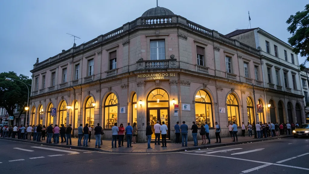 Imagem gerada por IA: Palácio Piratini, sede do governo do Rio Grande do Sul, iluminado à noite.