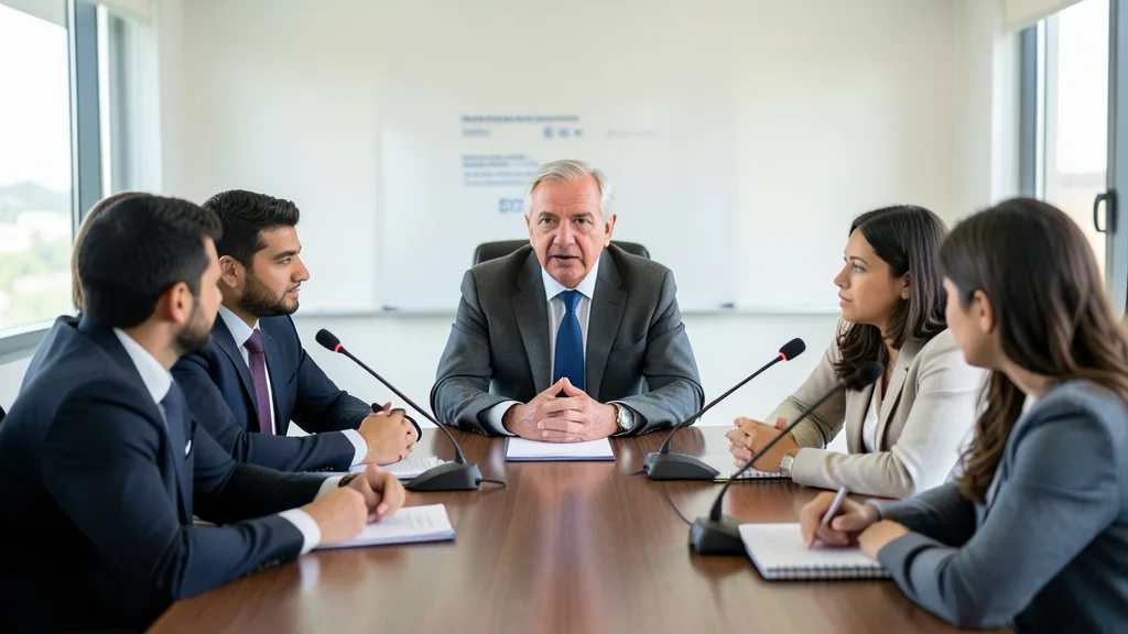 Político fala a influenciadores durante uma reunião em uma sala de conferências.