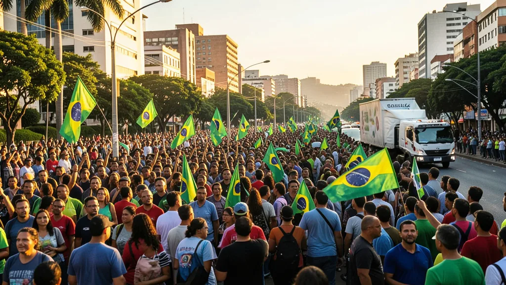 Multidão acompanha um ato de campanha em uma avenida de Belo Horizonte.