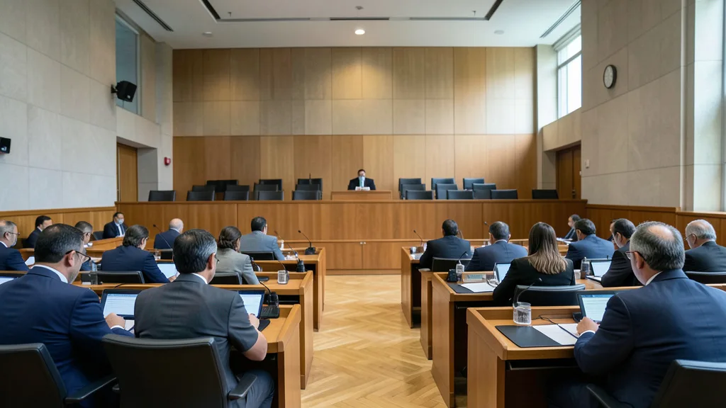 Imagem gerada por IA: Plenário do Senado durante uma sessão, com parlamentares em seus lugares.