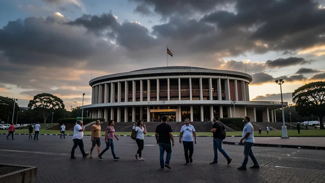 Imagem gerada por IA: Edifício do Senado Federal, em Brasília, visto ao entardecer.