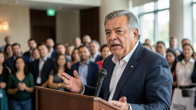 Imagem gerada por IA: Lula discursa a apoiadores em um hotel de São Paulo após o primeiro turno.