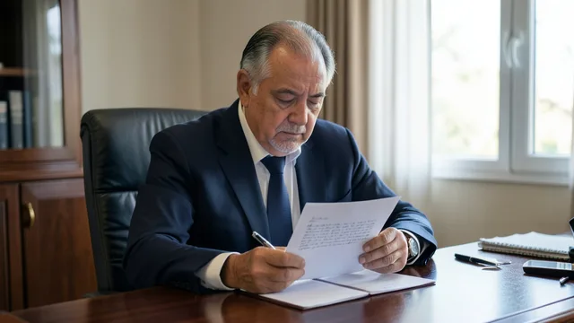 Imagem gerada por IA: Lula lê uma carta sentado à mesa em um escritório.