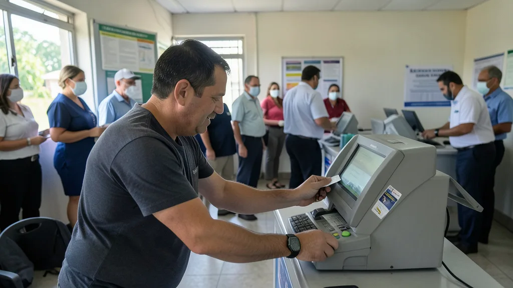 Imagem gerada por IA: Eleitor vota em uma urna eletrônica em uma seção eleitoral brasileira.