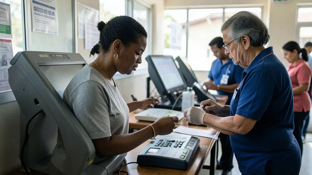 Imagem gerada por IA: Eleitor vota em uma urna eletrônica em uma seção eleitoral.