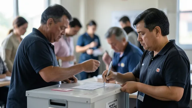 Imagem gerada por IA: Eleitor deposita seu voto em uma urna durante a eleição.